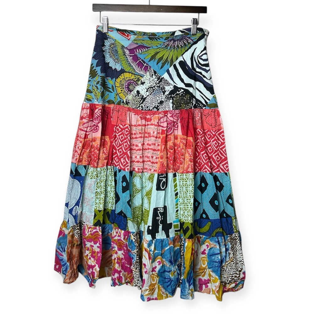 Vintage Multicolor Patchwork A-Line Skirt - Blue, Pink, Green, Yellow, Black